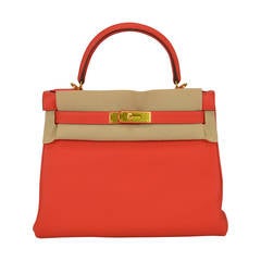 2014 HERMES Kelly Bag 28cm Red color Gold Hardware