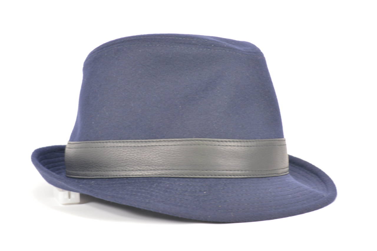 2014 Hermes Chapeau Homme Funk Drap de Cachemire Marine/noir European size 56