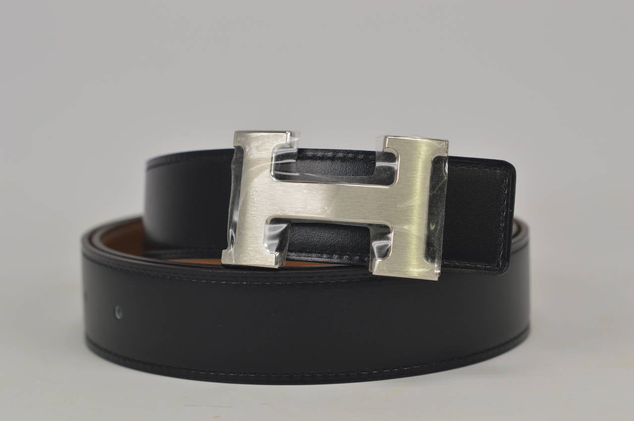 Men's 2014 Hermes belt. Reversible leather black/gold Palladium Hardware