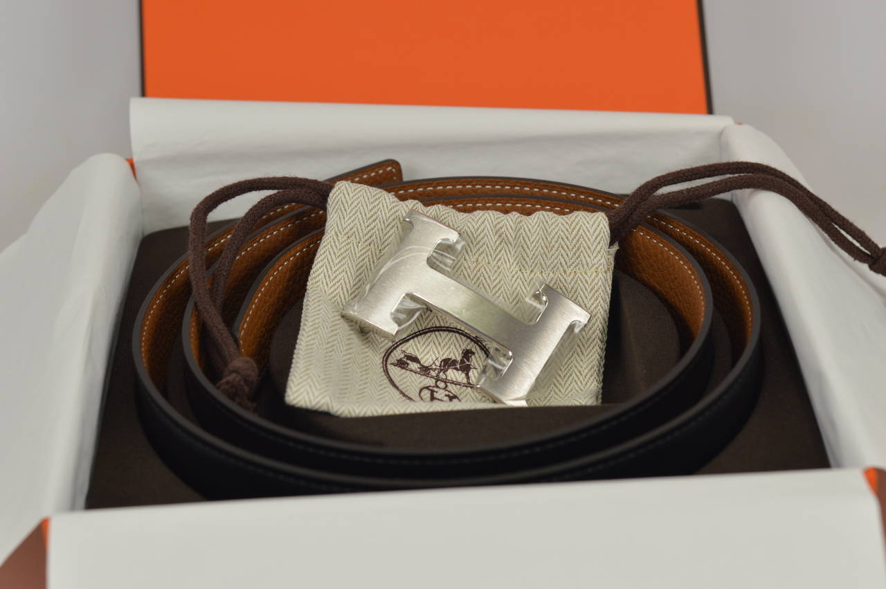 2014 Hermes belt. Reversible leather black/gold Palladium Hardware 2