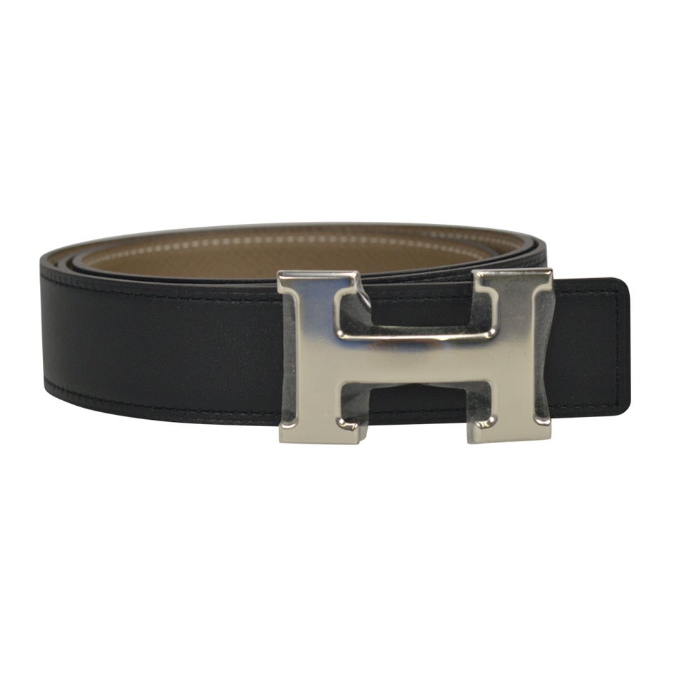 2014 Hermes belt. Reversible leather Noir/etoupe Palladium Hardware