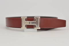 Hermès belt. Reversible leather Rouge/Chocolat Palladium Hardware