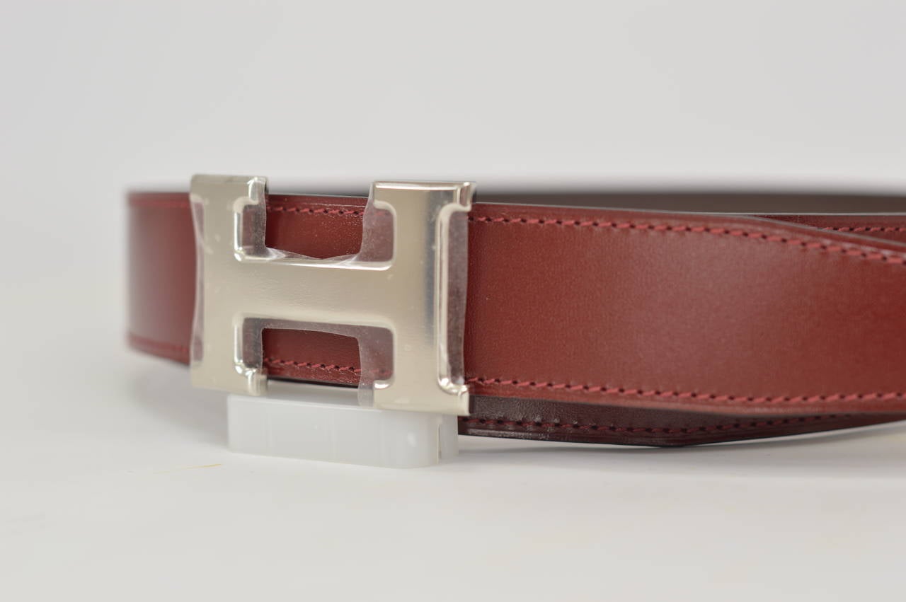 Hermès belt. Reversible leather Rouge/Chocolat Palladium Hardware