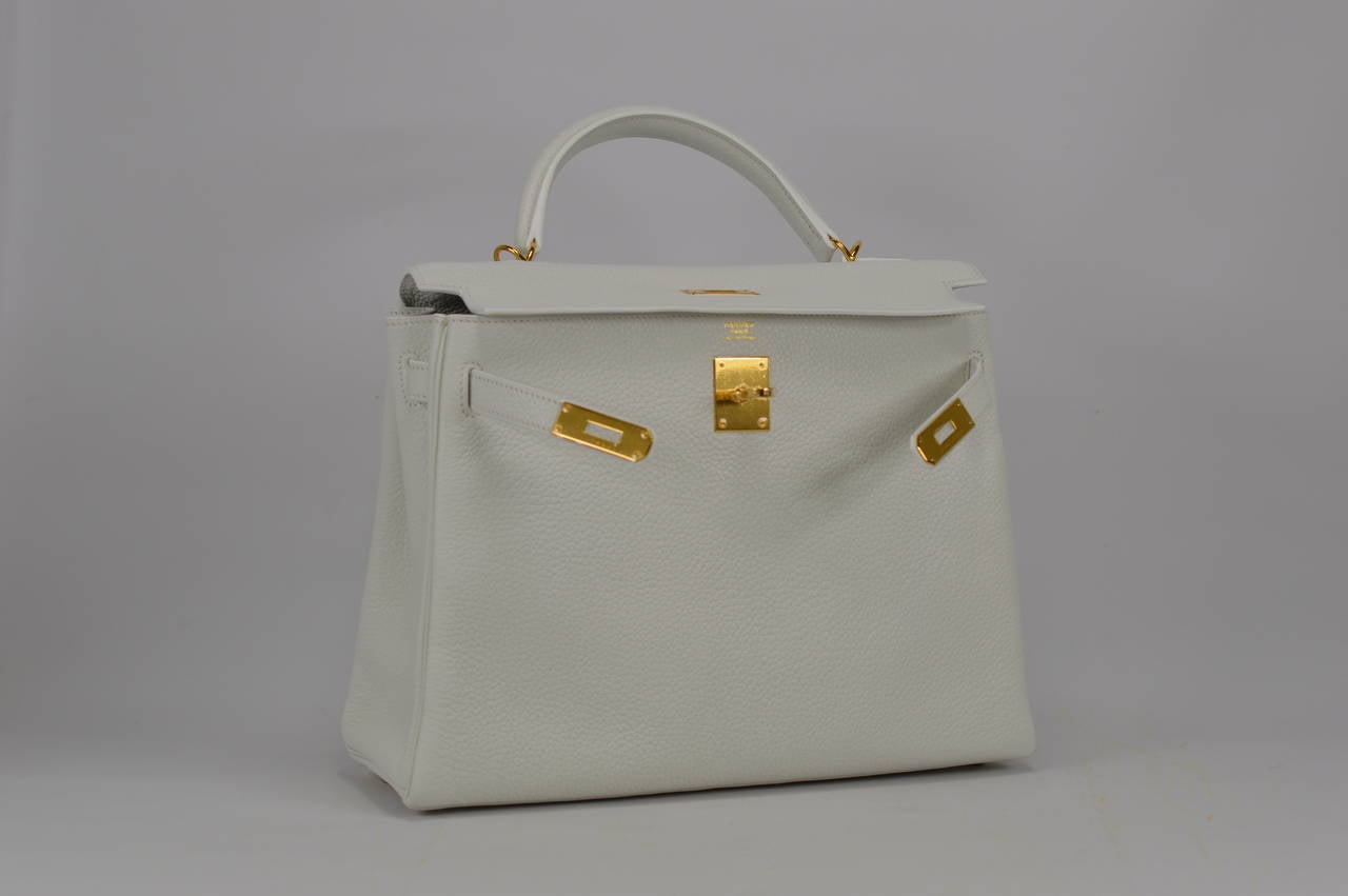 2014 Hermes Kelly Bag  32cm White color Gold Hardware. 2
