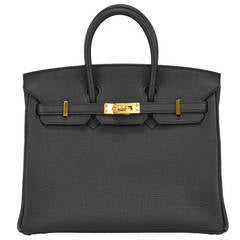 2014 HERMES Birkin Bag 25cm Black Veau Togo Gold Hardware