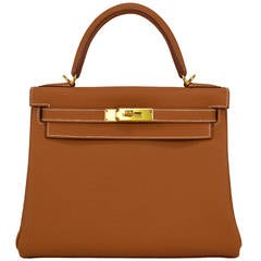 2014 Hermes Kelly Bag II Retourne 28cm Gold color Gold Hardware.