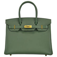 2014 HERMES Handbag Birkin 30cm "Vert Anglais" color Gold Hardware
