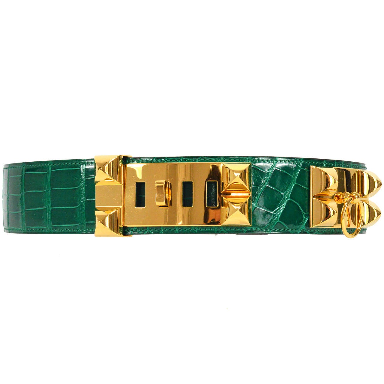 2014 Hermes CROCODILE Ceinture Collier de Chien Vert Emeraude Hermès