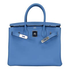 2014 HERMES Birkin Bag 30cm Blue Paradis Palladium Hardware