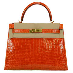2014 Hermès Kelly bag II 28cm Orange Mat Crocodile Niloticus Gold Hardware