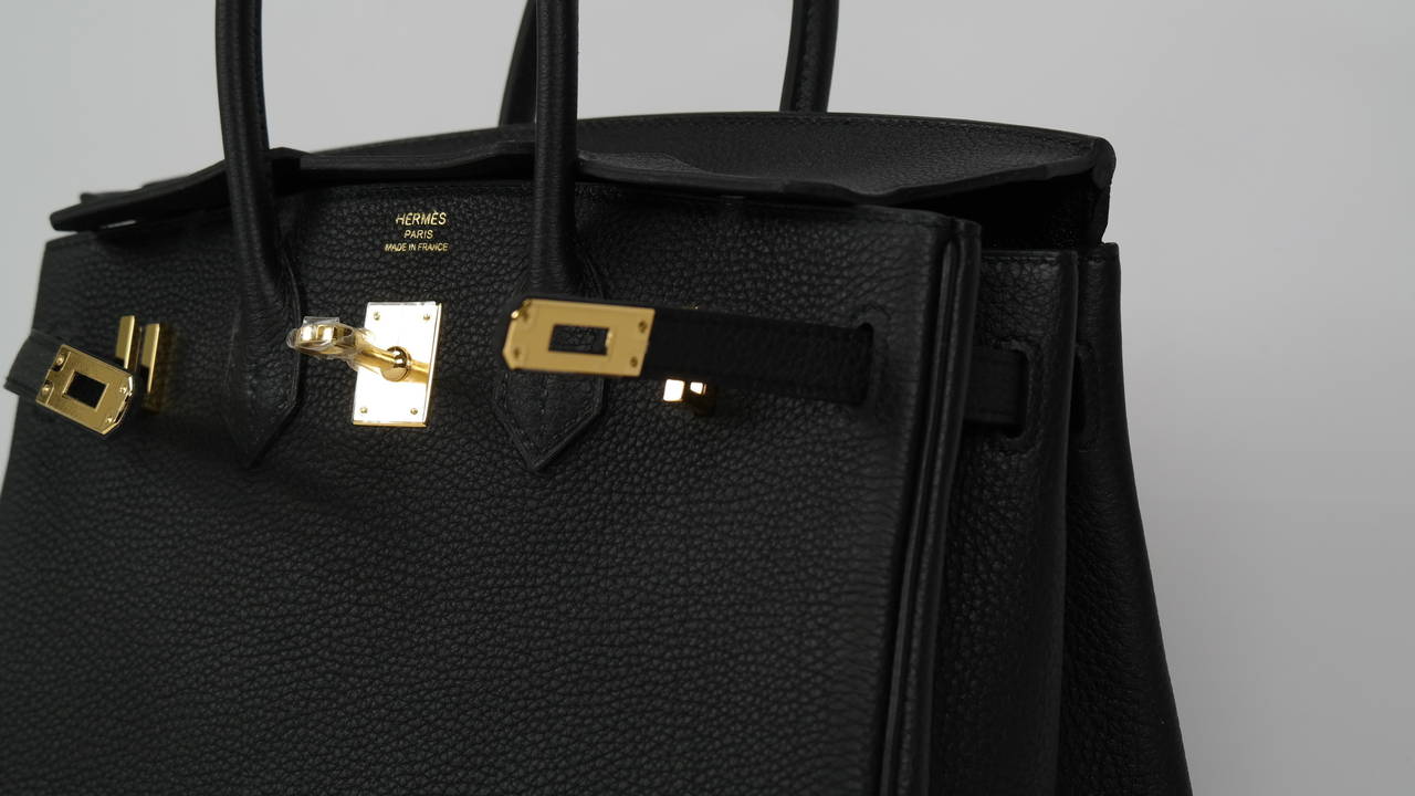 2014 HERMES Birkin Bag 25cm Black Veau Togo Gold Hardware In New Condition In Miami, FL