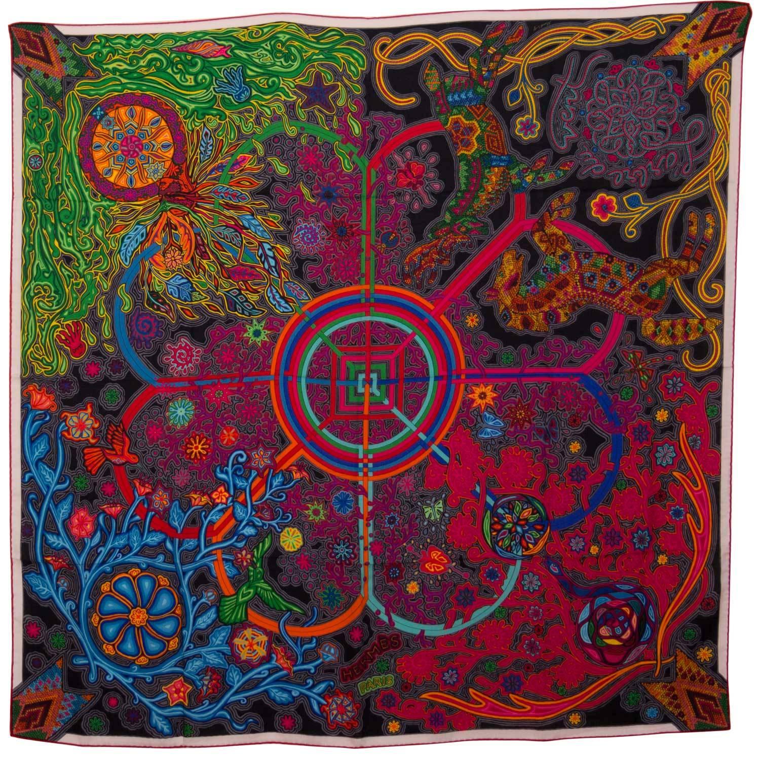 Hermes Chale Cachemire  L
 Arbre du Ven Fuschia, Green, black 2015