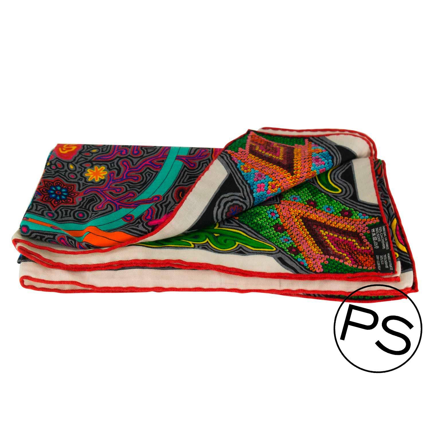 Hermes Chale Cachemire  L' Arbre du Ven Fuschia, Green, black 2015 In New Condition In Miami, FL