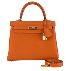 Hermes Handbag Kelly II 32 Retourne Togo Orange Gold Hardware 2015.