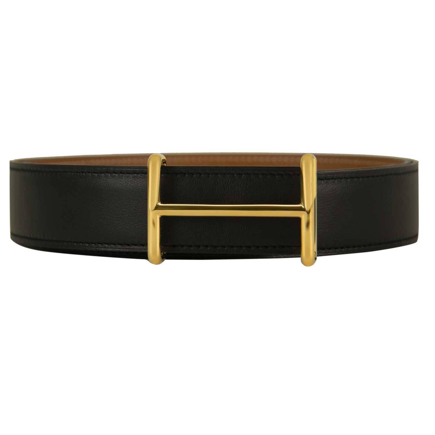 Hermes Belt 32 mm 95cm Box Swift Leather Noir Gold Hardware Reversible 2015