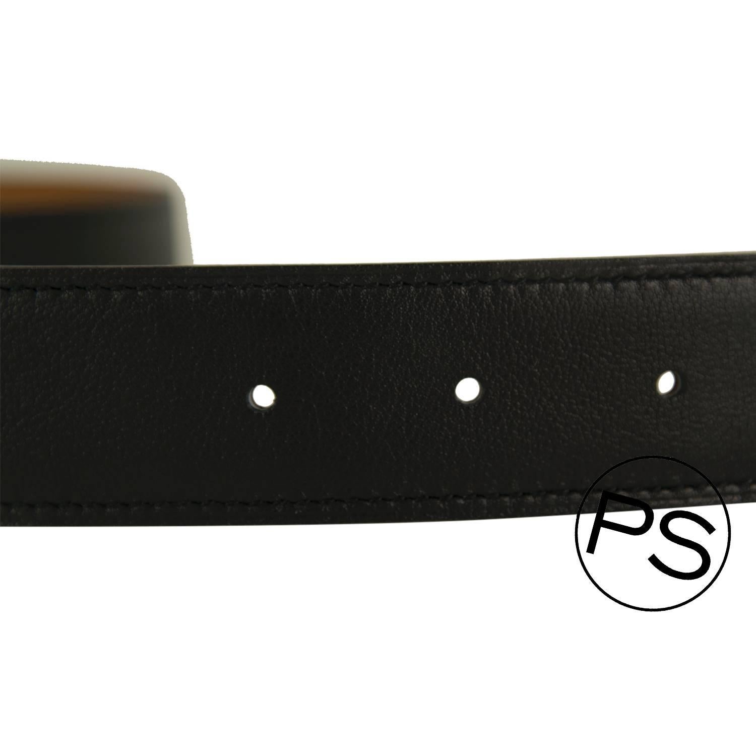 Hermes Belt 32 mm 95cm Box Swift Leather Noir Gold Hardware Reversible 2015 In New Condition In Miami, FL