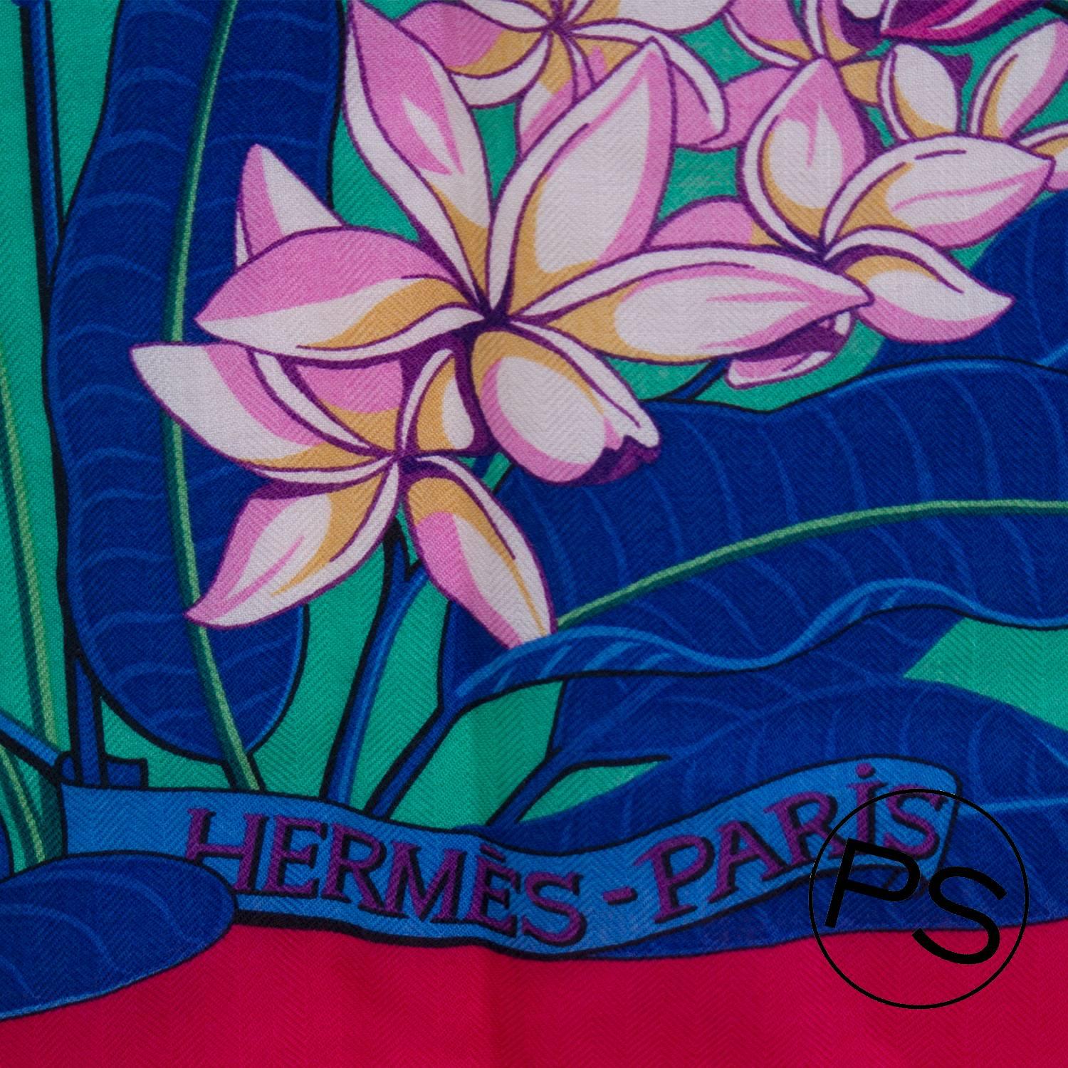 Hermes Chale 140cm Flamingo Party Pink, Black, Green 2015. In New Condition In Miami, FL