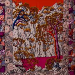 Hermes Carre Twill Sieste au Paradis Orange, Pink, Violet 2015.