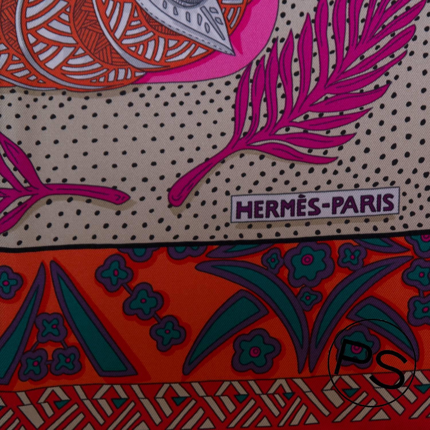 Hermes Carre Twill Zenobie Reine de Palmyre Pink, Orange 2015 In New Condition In Miami, FL