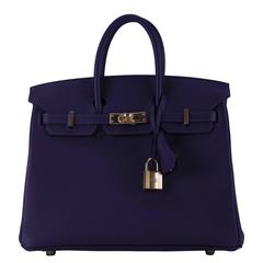 Hermes Handbag Birkin 25 Togo Black Gold Purple 2015.