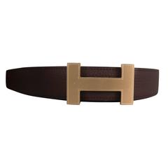 Hermes Belt 32 mm 90cm Box Togo Leather Black Chocolate Gold Hardware Reversible