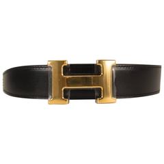 Hermes Belt  32mm Box Togo Leather Black Gold Hardware Reversible 2015