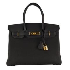 Hermes Handbag Birkin 30 Togo Black Gold Hardware 2015.