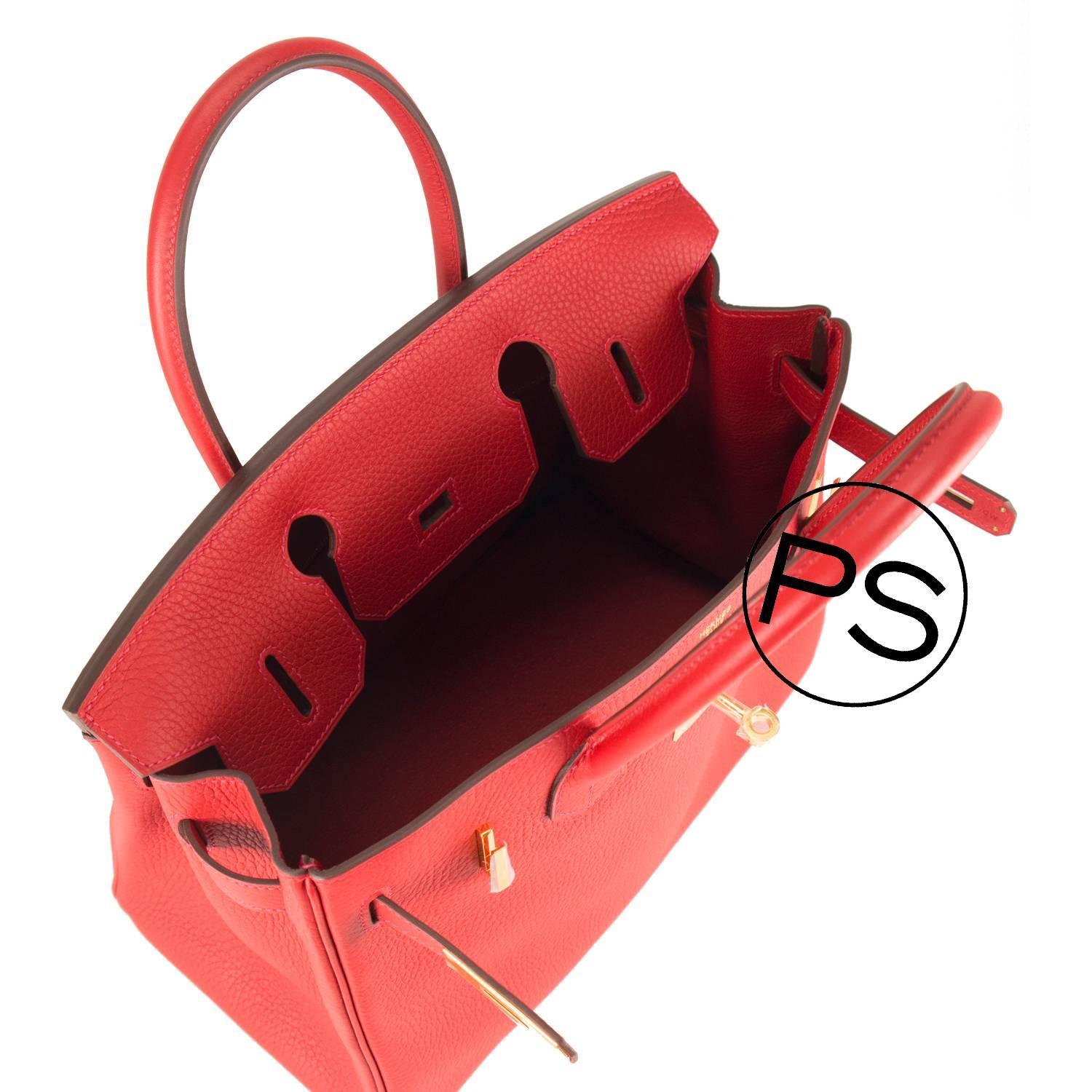Hermes Handbag Birkin 30 Taurillion Clemence Red Gold Hardware ...  