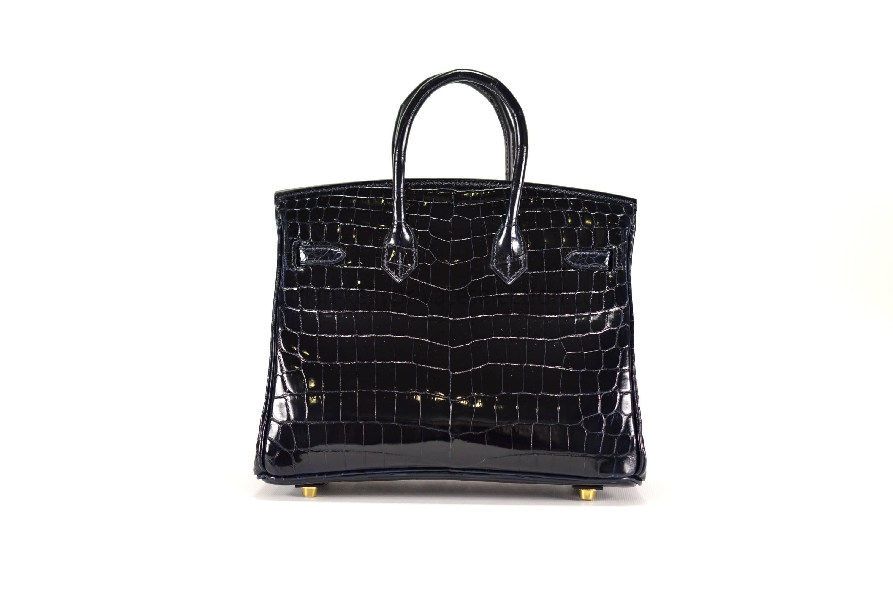 Hermes Birkin bag 25 Crocodilus Niloticus Blue Marine CC Gold hardware 2015 In New Condition In Miami, FL