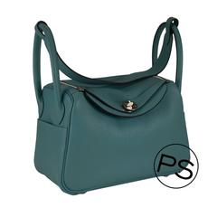 Hermes Handbag Lindy 26 Taurillion Clemence Blue Palladium Hardware 2015