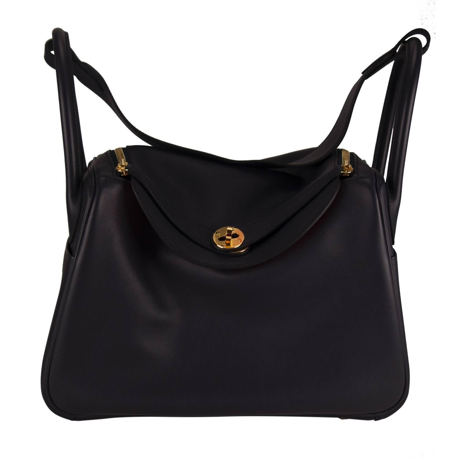 Hermes Handbag Lindy 30 Swift Blue Orange Gold Hardware 2015.