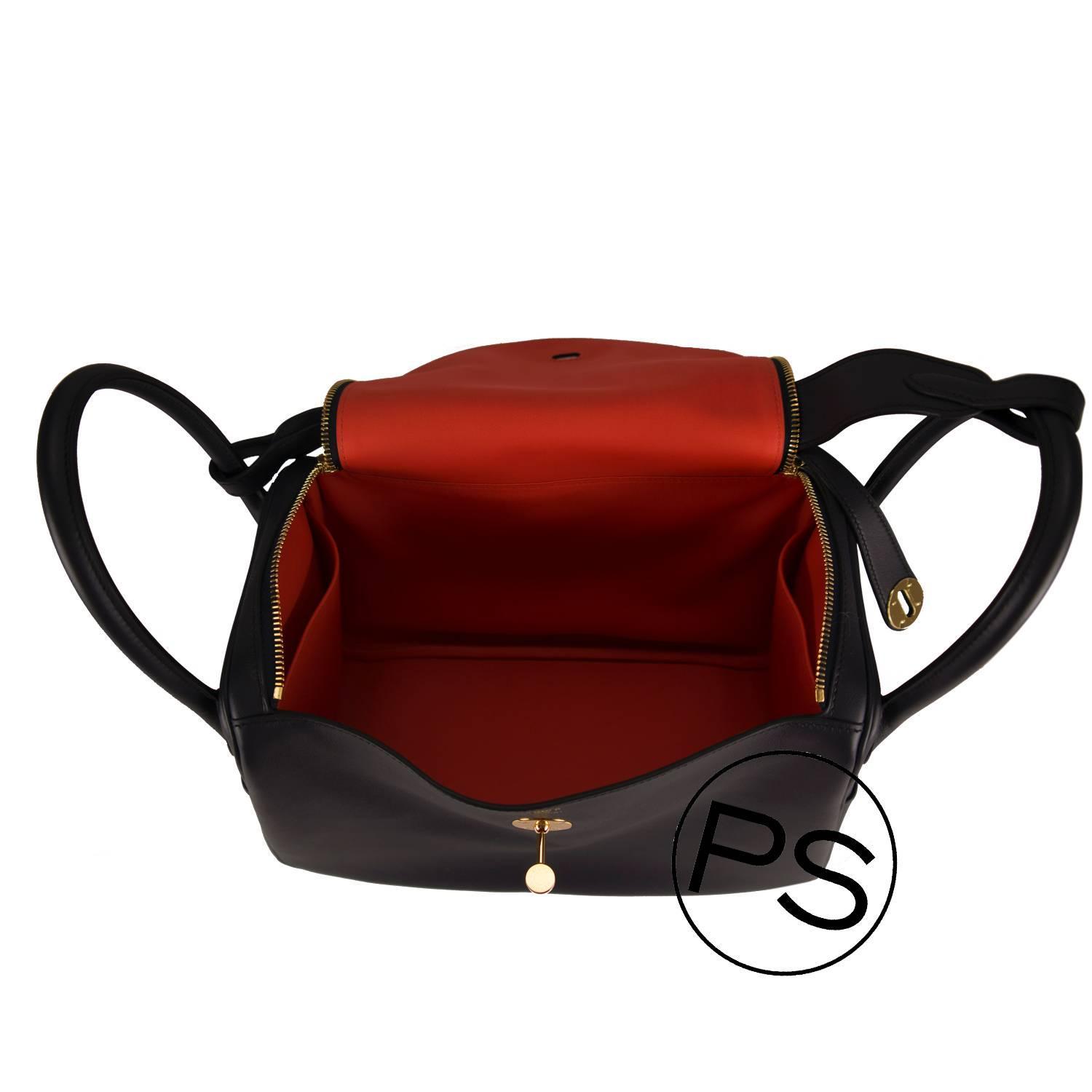 Hermes Handbag Lindy 30 Swift Blue Orange Gold Hardware 2015. For ...  