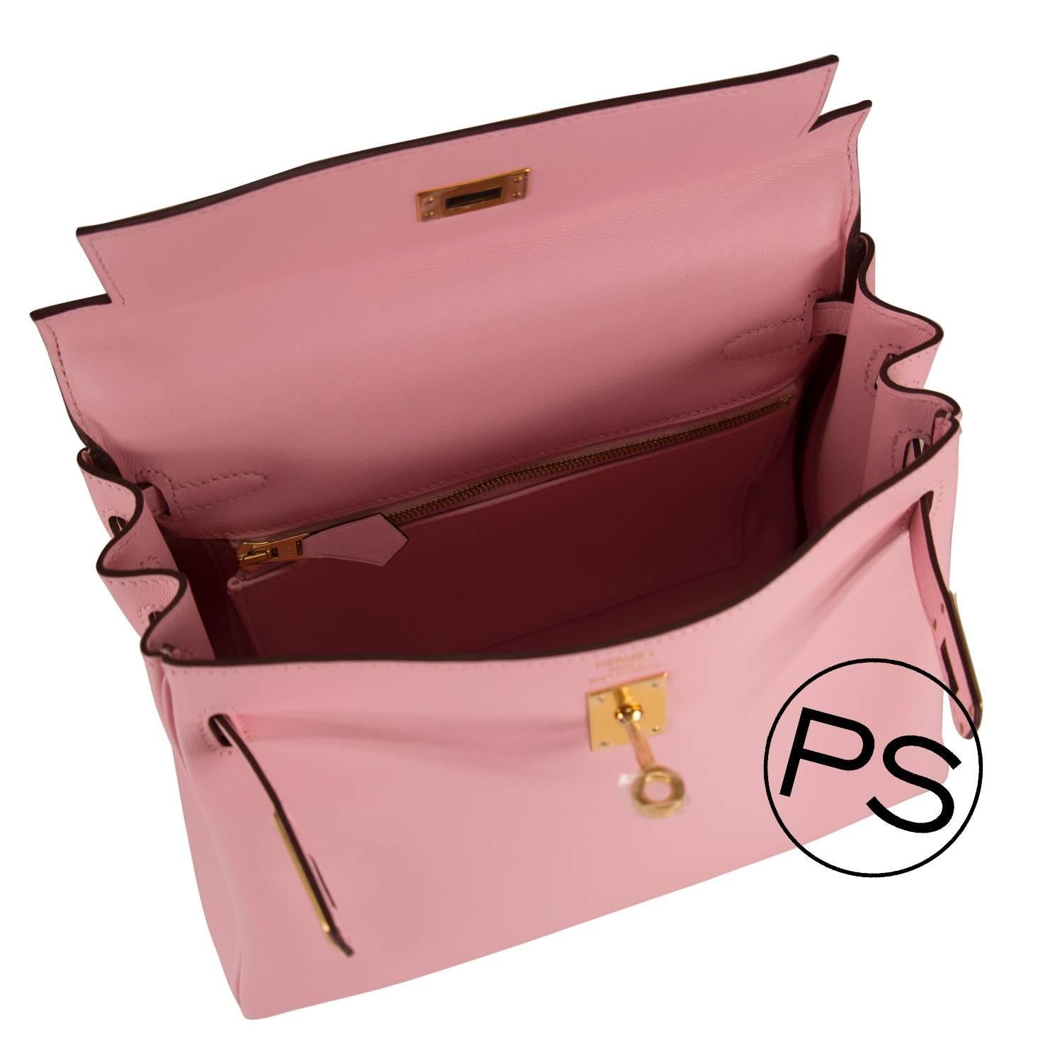 Hermes Handbag Kelly II Retourne  25 Swift Pink Sakura Gold Hardware 2015. 3