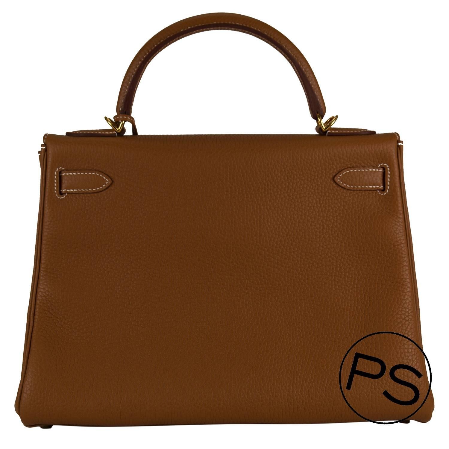 Hermes Kelly II retourne 32 Taurillion Clemence Brown Gold Hardware 2015 In New Condition In Miami, FL
