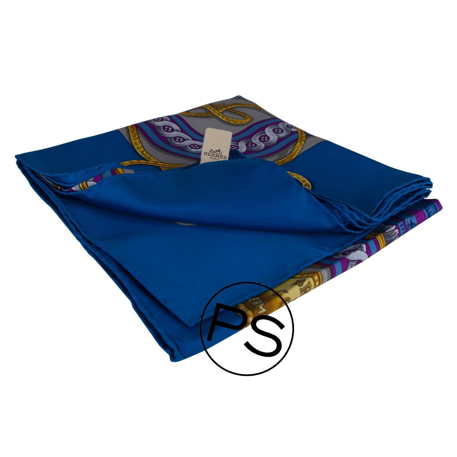Hermes Carre Twill Bride de Cour Blue, Grey, Gold 2015. at 1stdibs  