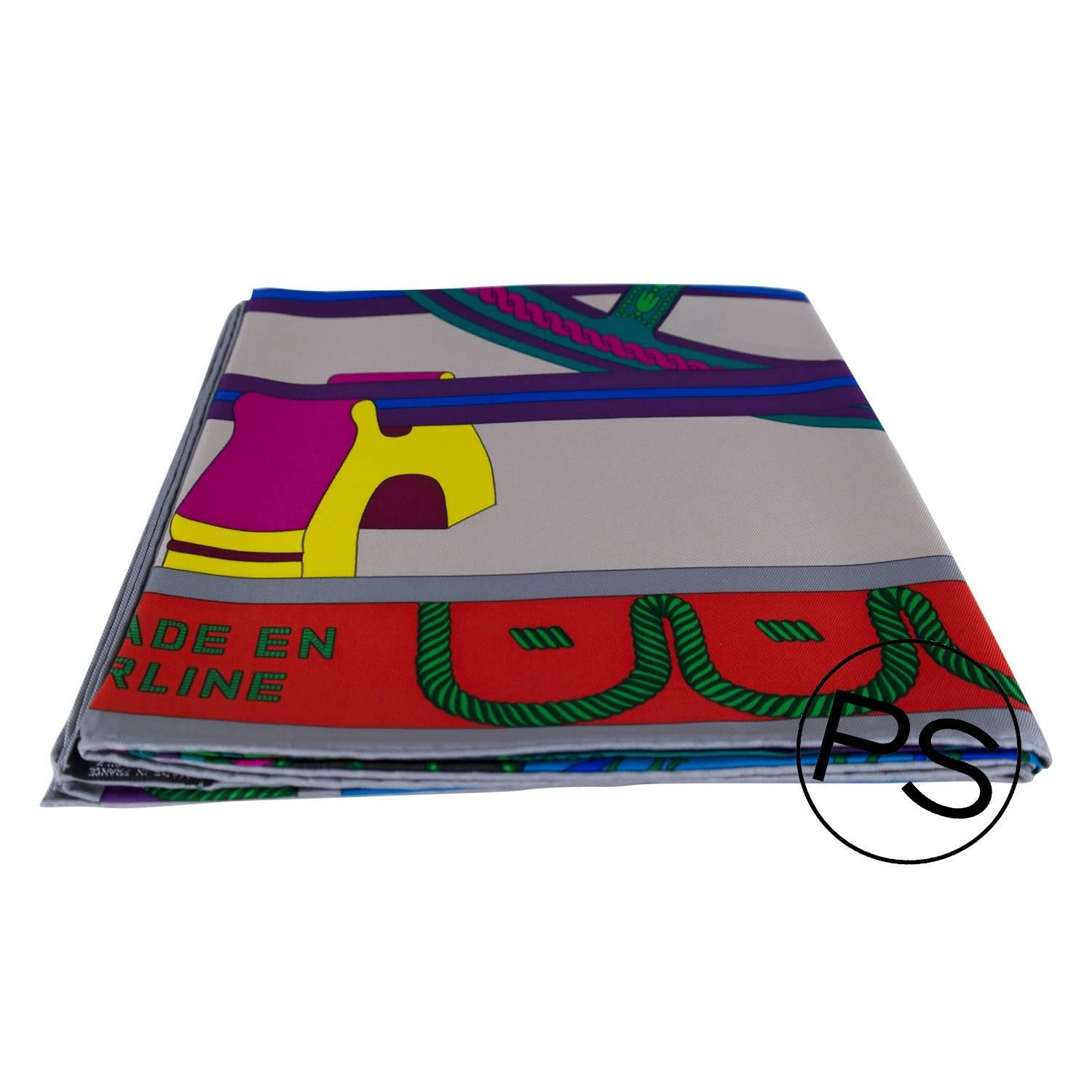 Women's Hermes Carre 100% Silk Balade en Berline Grey, Green, Yellow 2015.