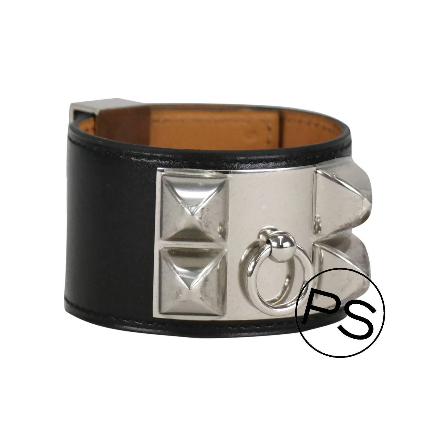 Artisan Hermès Collier de Chien Veau Chamonix Black Palladium Hardware Bracelet 