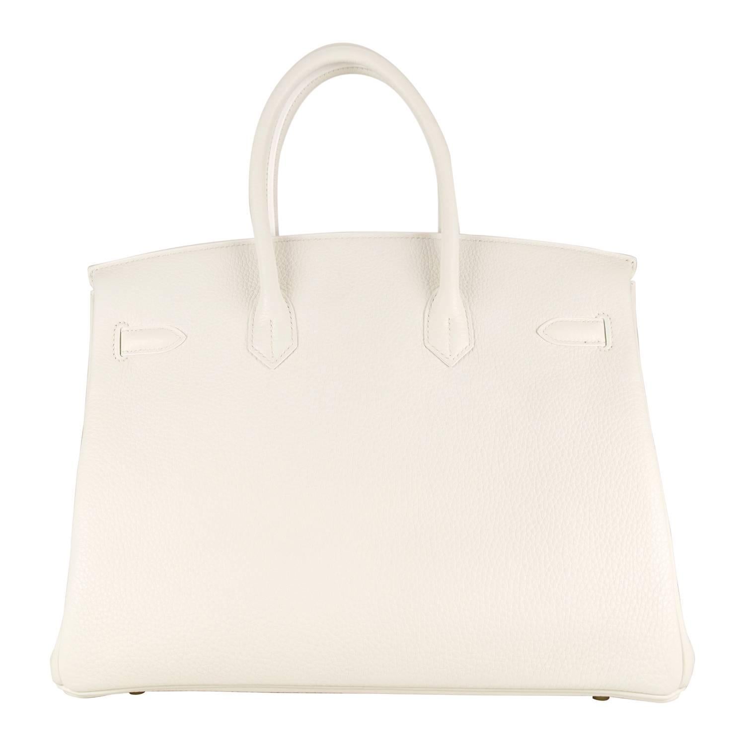 Hermes Birkin 35 Taurilluon Clemence White Gold Hardware 2016. In New Condition In Miami, FL
