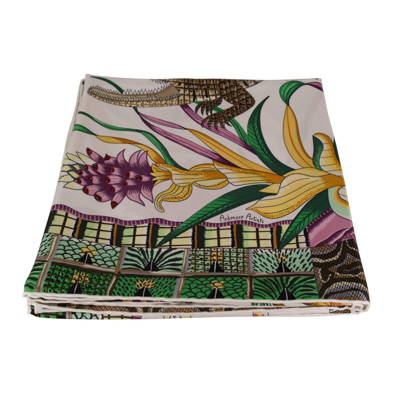 Hermes Carre Twill Silk La Marche Du Zambeze White Green Brown ...  