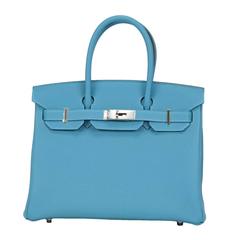 Hermes Handbag Birkin 30 Togo 7B Turquoise Palladium Hardware.