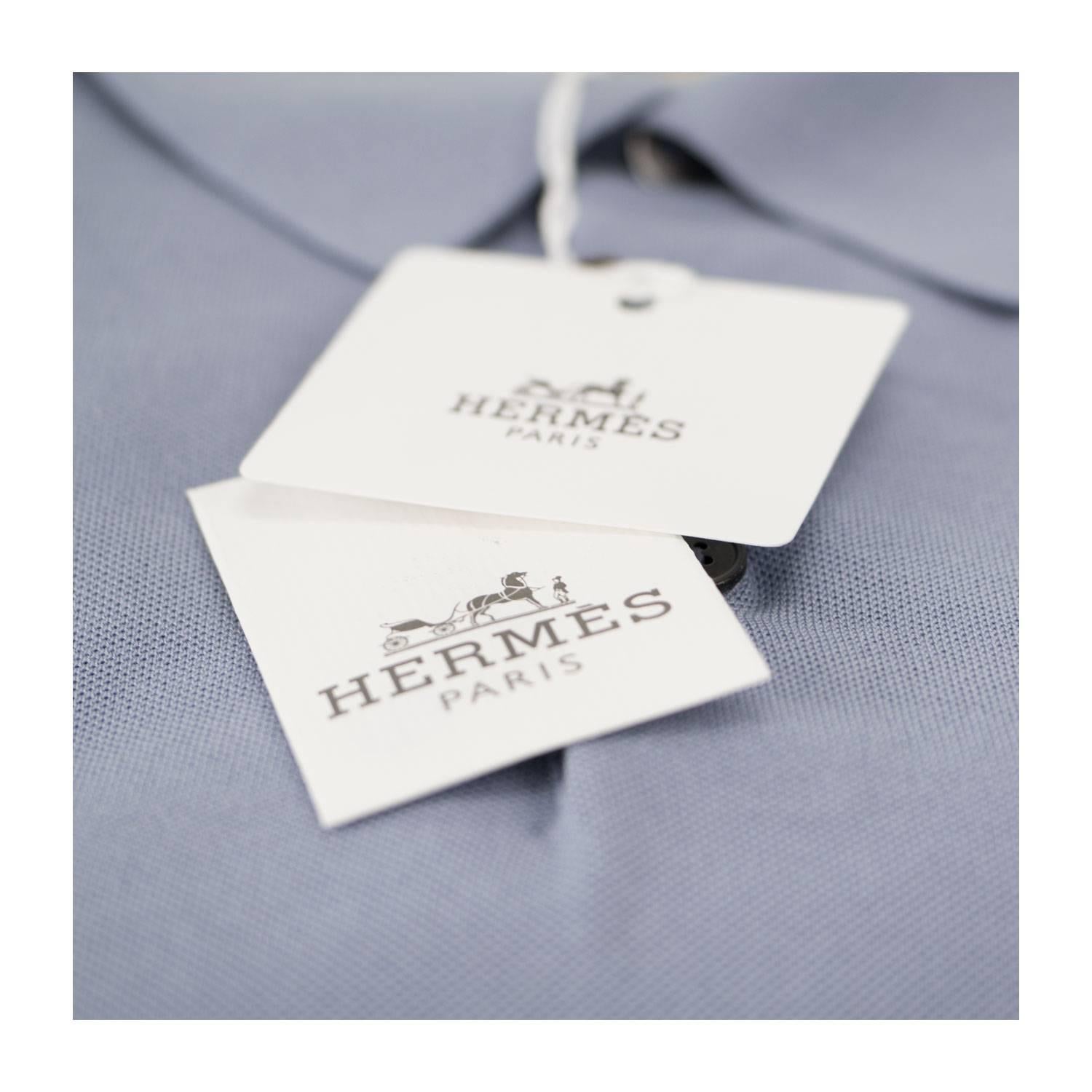 Hermes Polo Boutonne Pique Cotton Size M Color Bleu Ciel 2016  For Sale 1