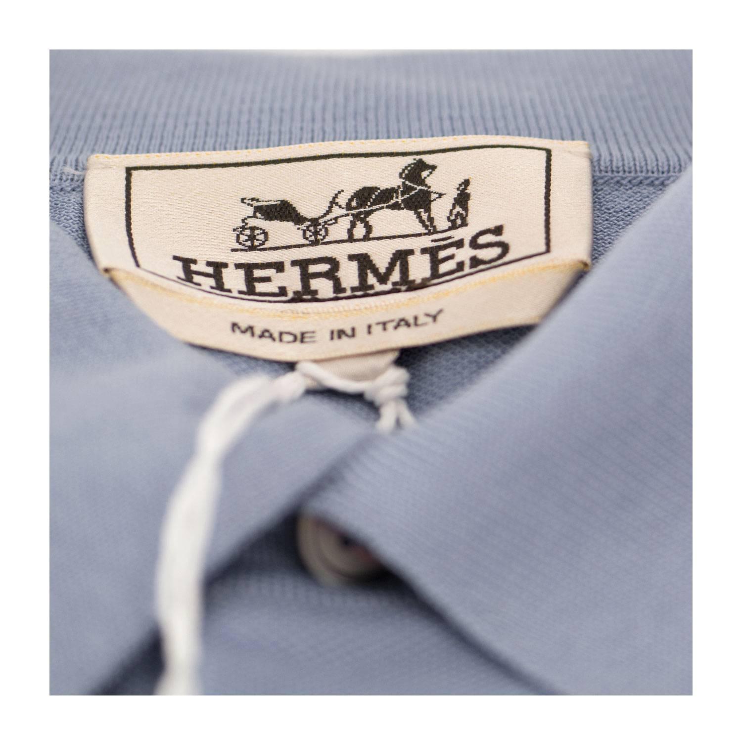 Hermes Polo Boutonne Pique Cotton Size M Color Bleu Ciel 2016  In New Condition For Sale In Miami, FL