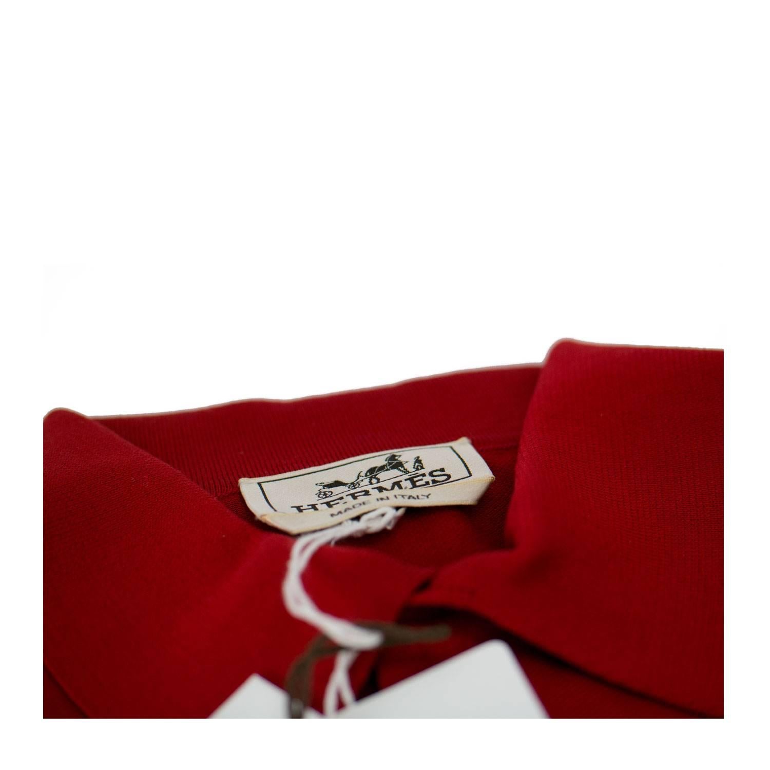 Men's Hermes Polo Boutonne Pique Cotton Size M Color Rouge Vif 2016. For Sale