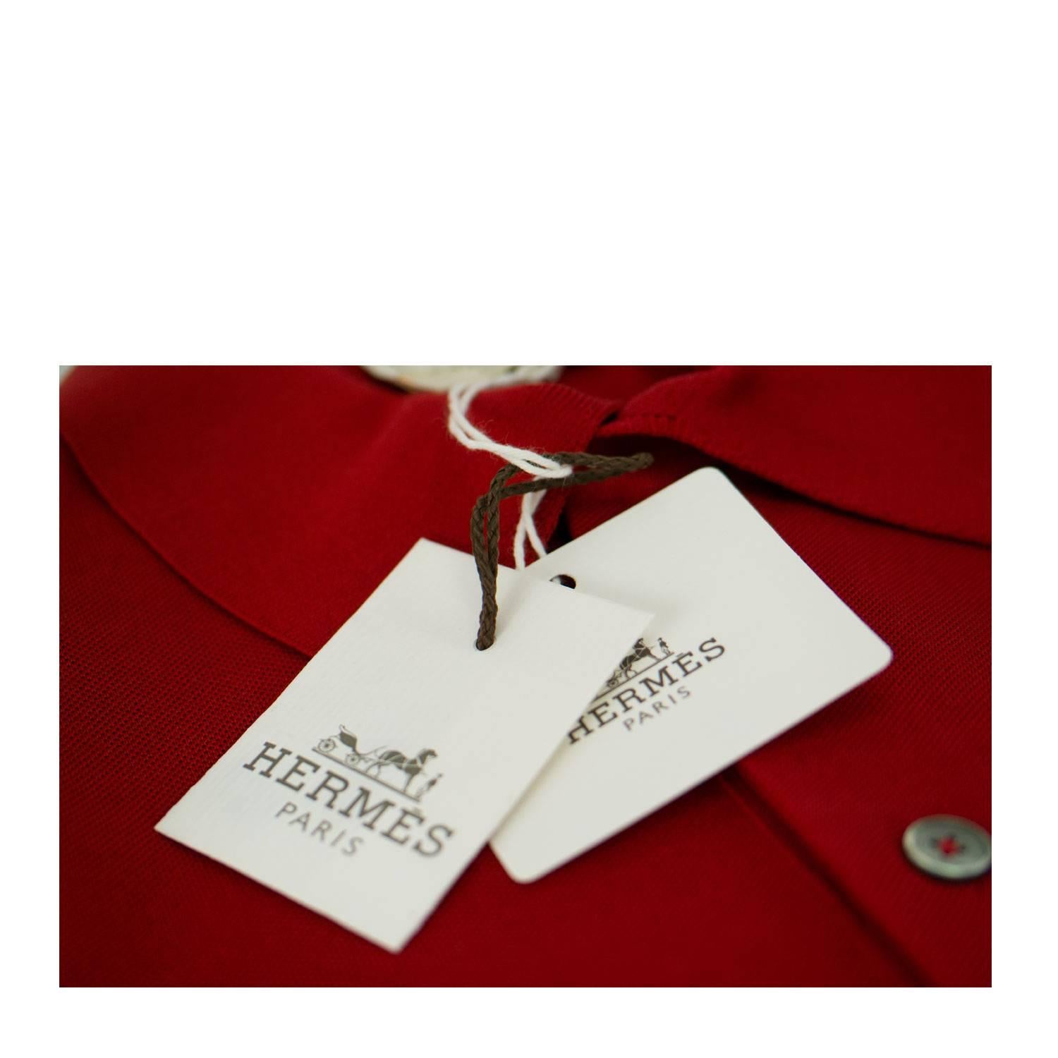 Hermes Polo Boutonne Pique Cotton Size M Color Rouge Vif 2016. For Sale 1