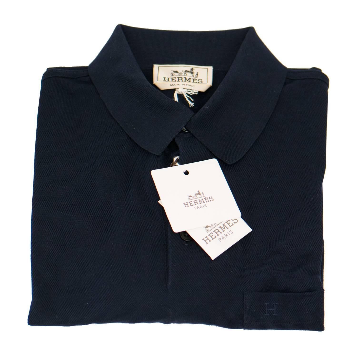 Black Hermes T-Shirt Ras du Cou Pique de Cotton Size M Color Marine 2016. For Sale