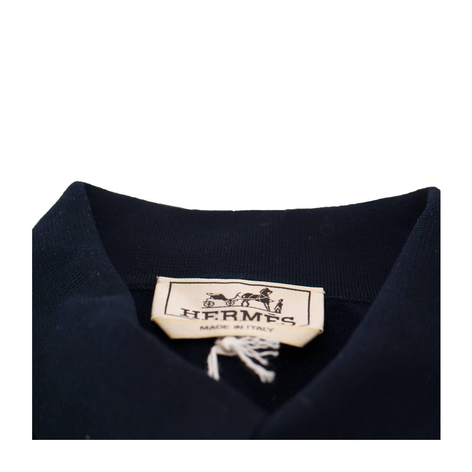 Women's Hermes T-Shirt Ras du Cou Pique de Cotton Size M Color Marine 2016. For Sale