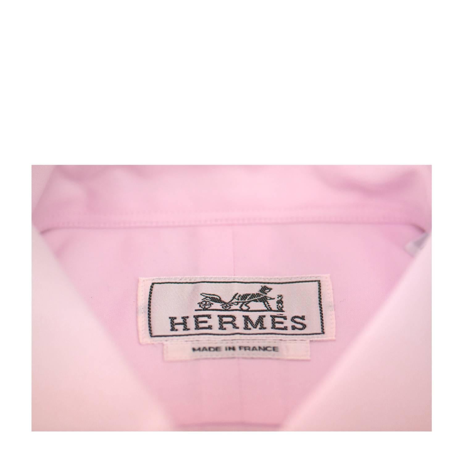 Men's Hermes T-Shirt Col Italien Popeline de Cotton Size 40 Color RoseClair 2016. For Sale