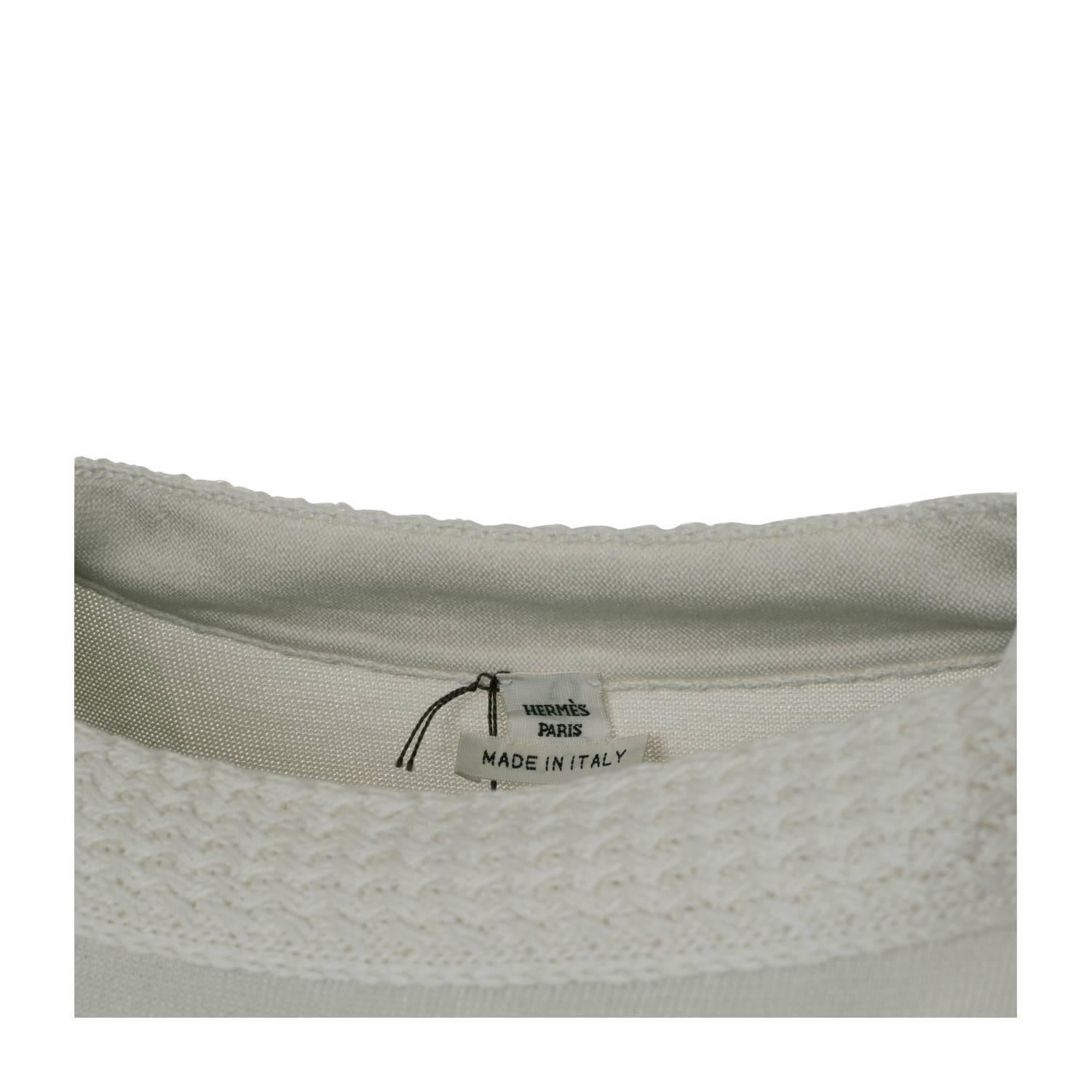 Gray Hermes Pullover Relief Stich Boat Collar Cotton Silk Size 38 Color Ecru. For Sale