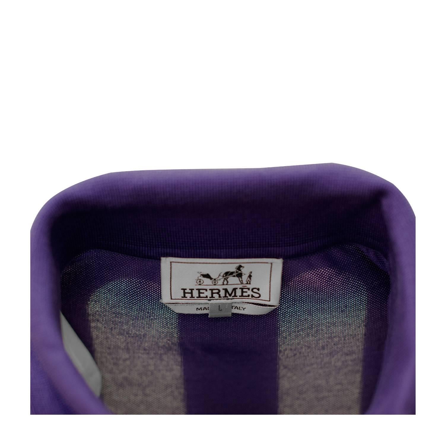 Purple Hermes Polo Boutonne Pique de Coton Size L Color Myrtille 2016. For Sale