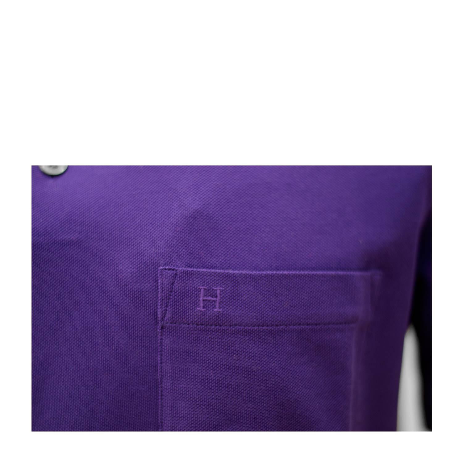 Men's Hermes Polo Boutonne Pique de Coton Size L Color Myrtille 2016. For Sale